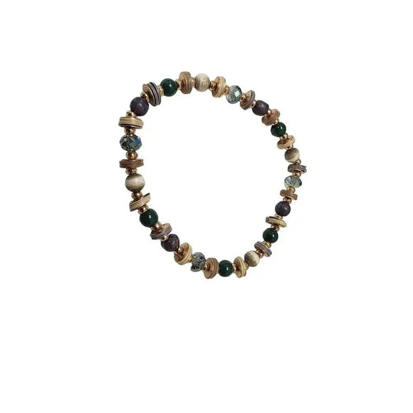 American Vintage Jewelry - Vintage Multi Shape Beads / Color Bracelet – Jade and Crystal – 7 inches